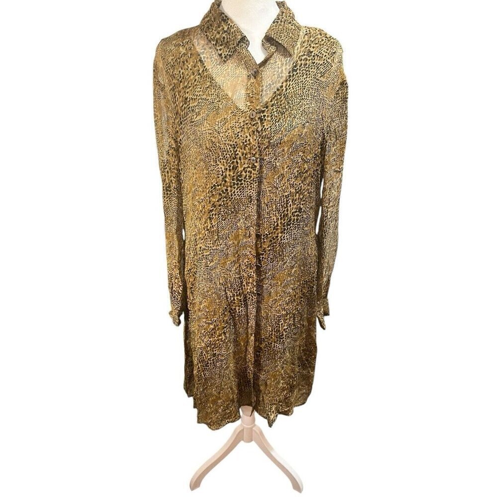 Vintage Robbie Bee Women's 10 Leopard Print Midi 2 Piece Shirt Dress 100% Silk